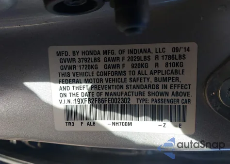 2015 Honda Civic Ex from USA, damaged, VIN 19XFB2F86FE002302